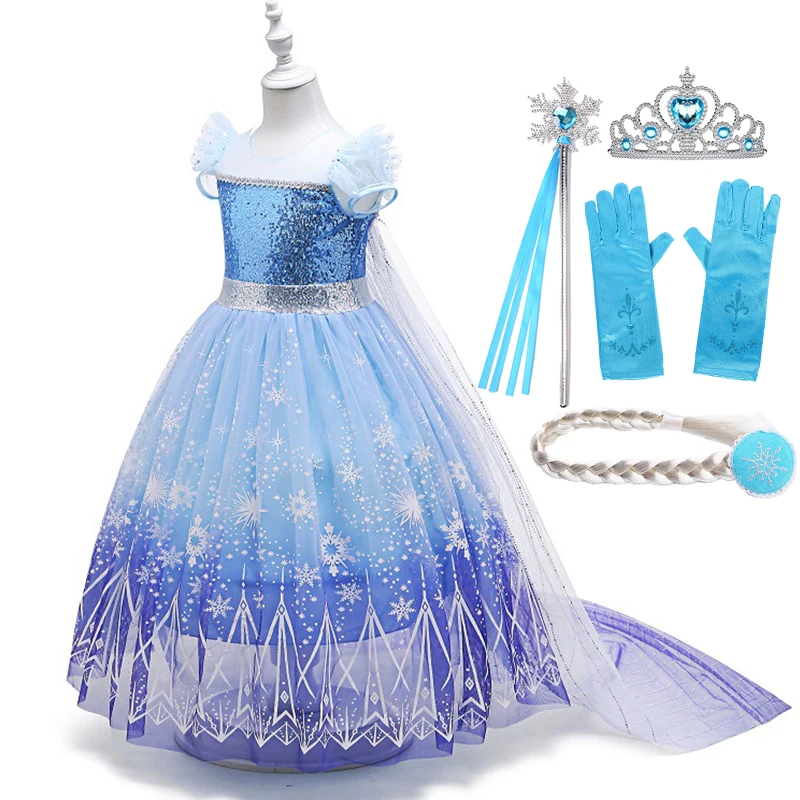 thumbnail image 1 of Disfraz de Elsa y Anna de Disney, ropa de fiesta de cumpleaños de 2024, disfraz de Frozen, vestido de princesa de la Reina de las Nieves, vestido de Halloween para niños, Vesidos, 1 of 5
