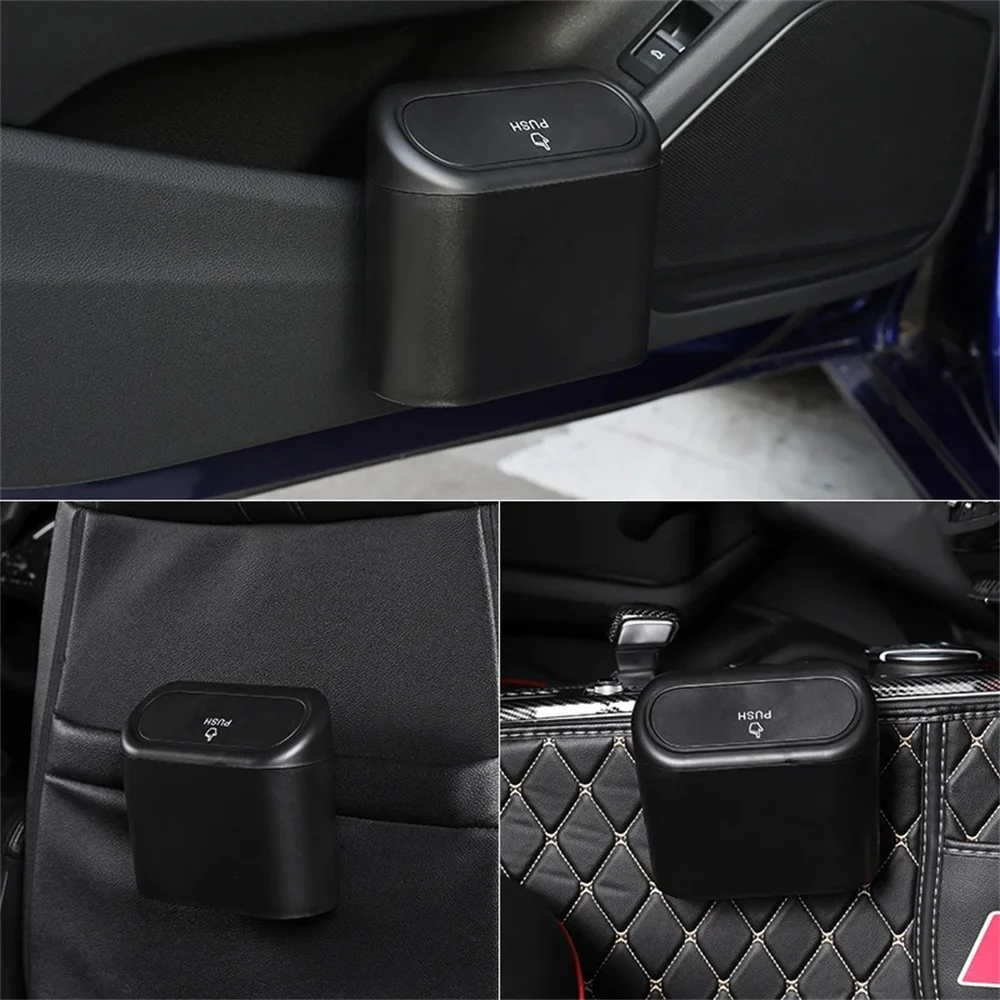 Hanging Car Trash Can Vehicle Garbage Dust Case Storage Box ABS Square Pressing Trash Bin Auto Interior Accessories For Car images - 6