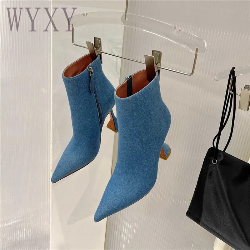 

Autumn New Pointed Toe Wine Cup Heel Short Boots For Women Fashion Sexy High Heels Real Leather Concise Ankle Boots Shoes Women