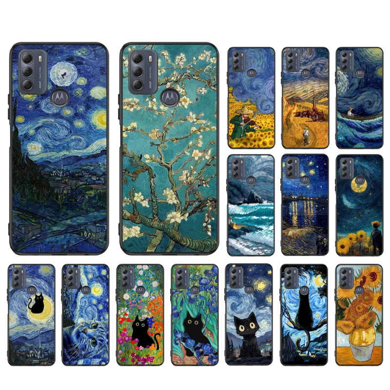 

Van Gogh Sunflowers Cat Phone Case For Moto E32 E32S E20 E40 E7 Plus Edge 40 30 Ultra Neo 20 lite G13 G9Plus GPure GStylus