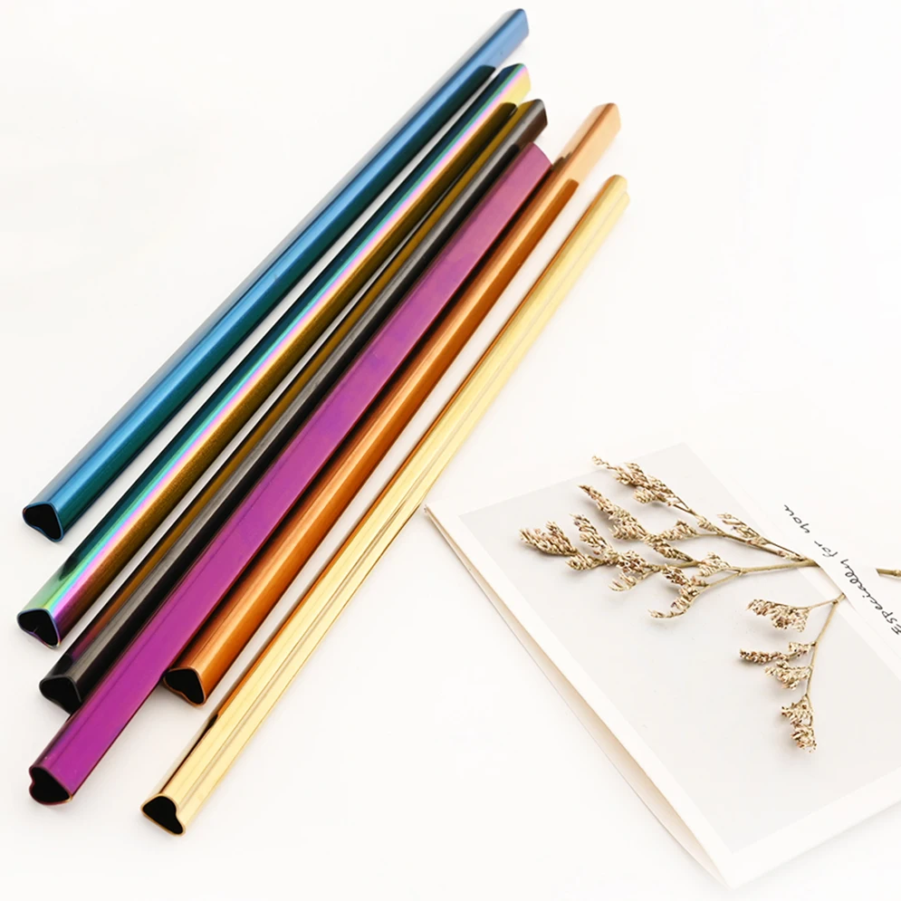 Reusable Metal Straw with Cleaning Brush Set Colorful Heart Shaped Bubble Straws 304 Stainless Steel Pearl Milkshake Straw Set