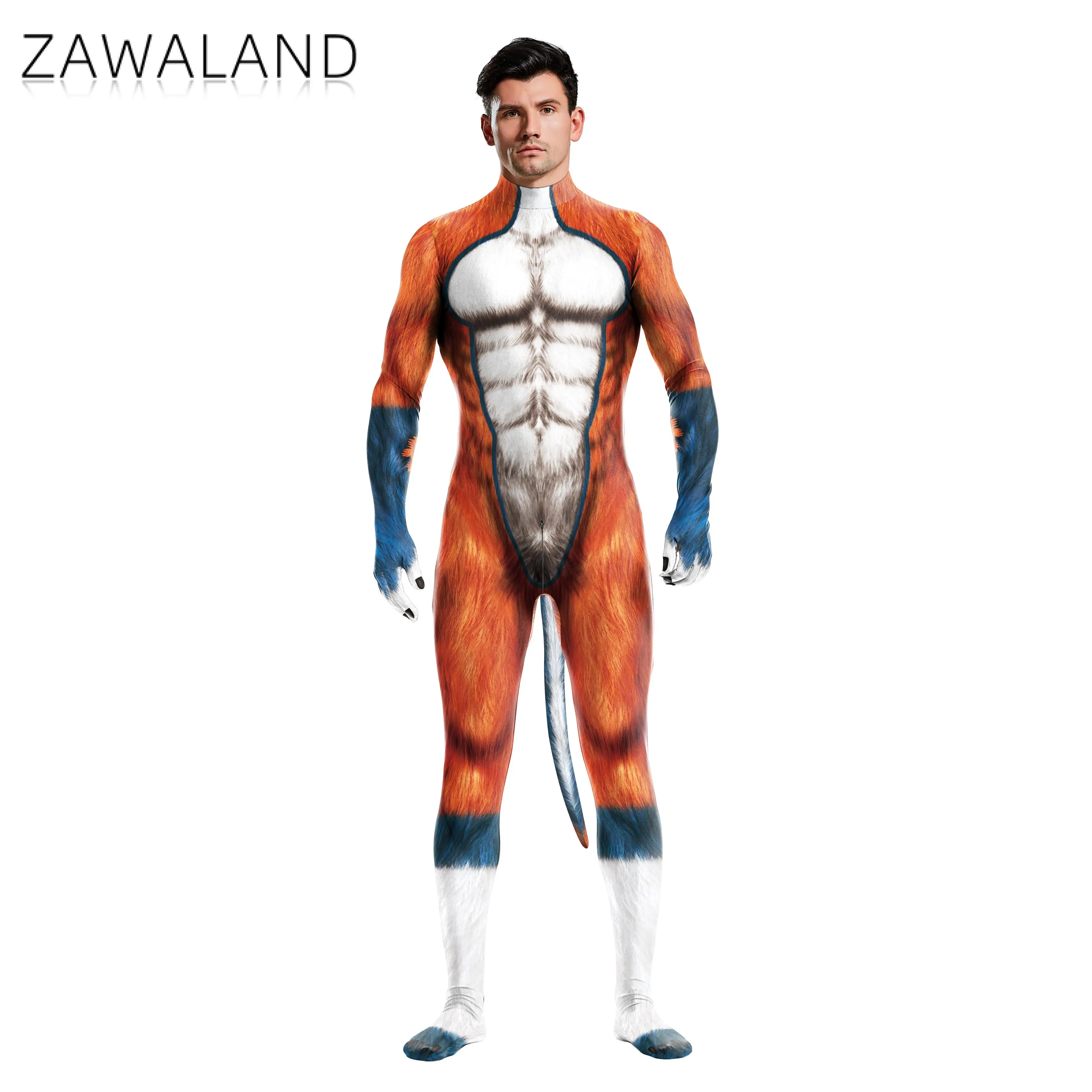 Zawaland Animal Beast Unisex Full Cover Elastic Sex Party Wolf Zentai Bodysuit Halloween Jumpsuit Cosplay Costume Petsuit cosplay costume