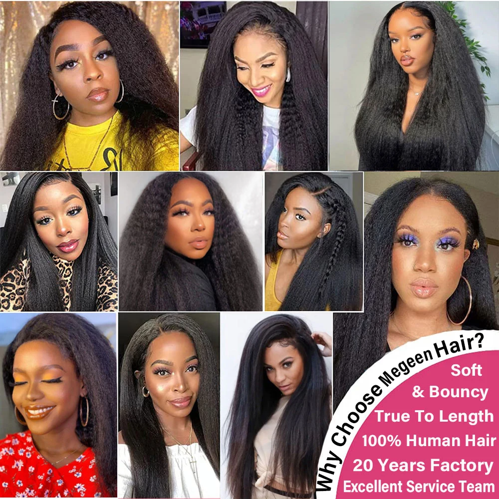 32 Inch Peruvian Kinky Straight Human Hair Bundles Bulk Remy Hair Extensions Soft Yaki Straight 100% Human Hair Weave Bundles 6