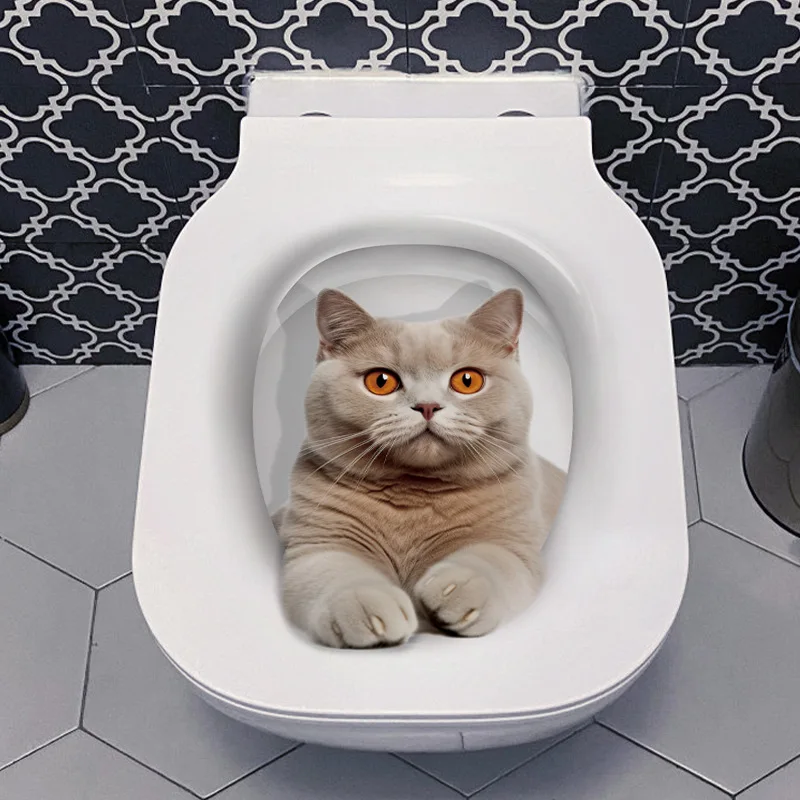 Cute Cat Toilet Sticker Bathroom Toilet Cover Sticker Wall WC Home BathRoom Decoration Self-adhesive Decals S367