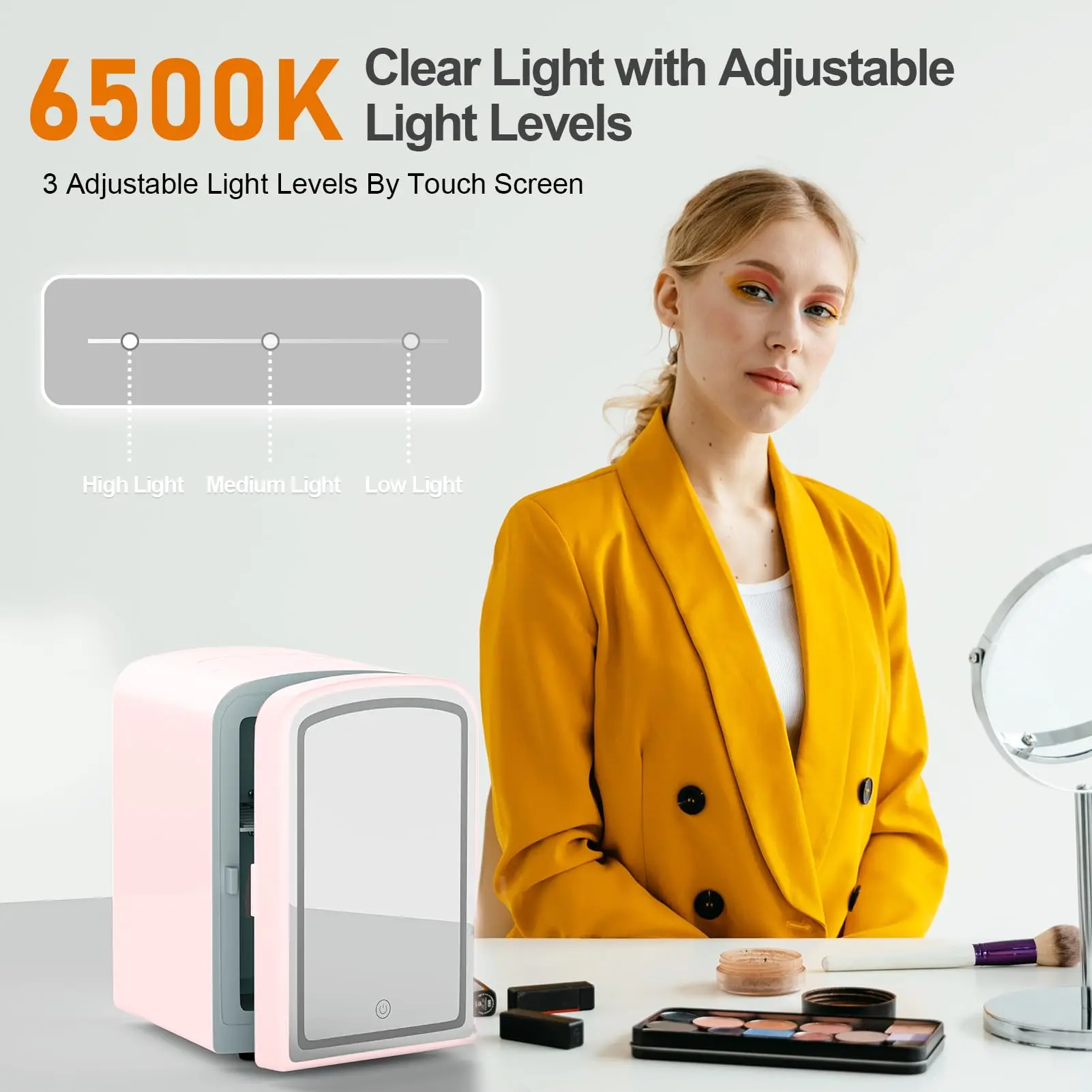 4L Travel Portable AC/DC Skin Care Cosmetics LED Mirror Fridges4 L /6 Can Electric Beverage, Skin Care and Cosmetics 5