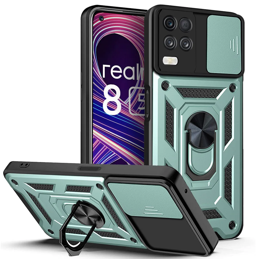 리얼미 8i 케이스 리얼미 8 커버 리얼미 8 프로 8s 5G 8i 마그네틱 링 홀더 아머 폰 케이스 슬라이드 카메라 보호 백 커버