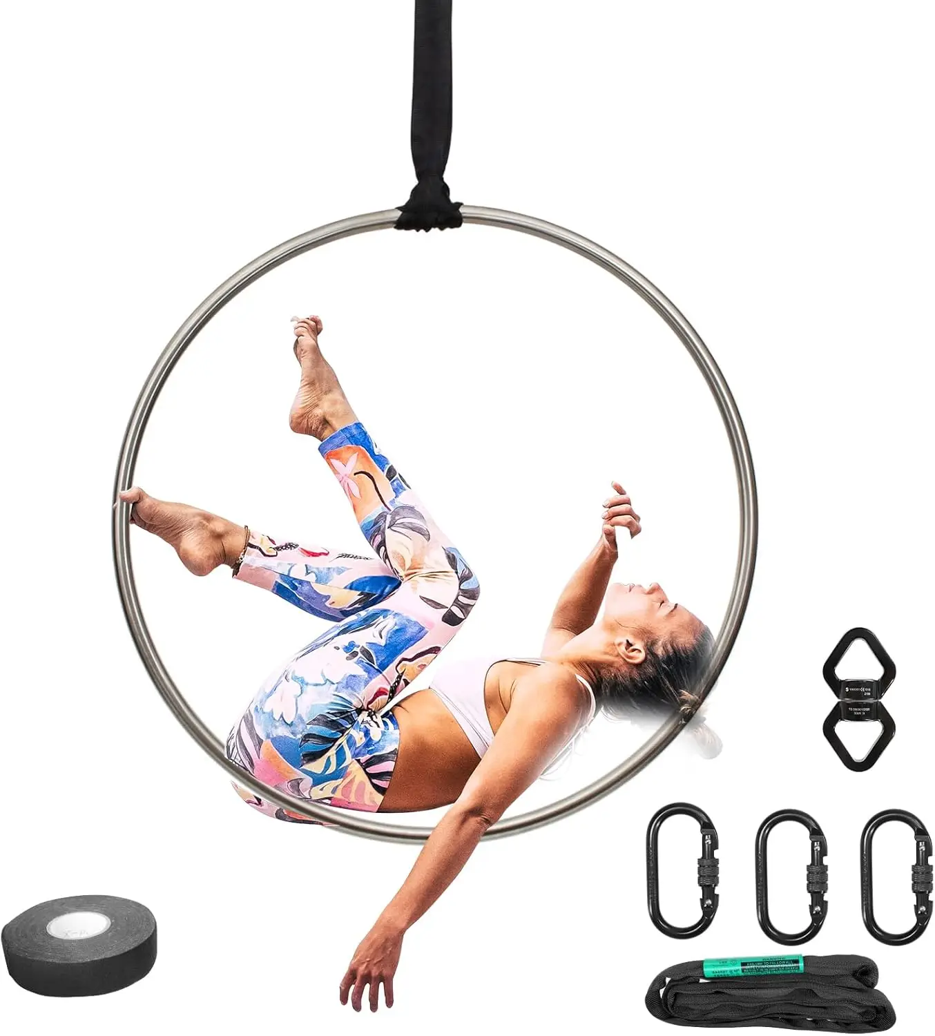90cm 25mm Aerial Hoop Lyra Set Professional Lyra Hoop with Rigging Heavy Duty Safety Accessories for Circus Performance Studio