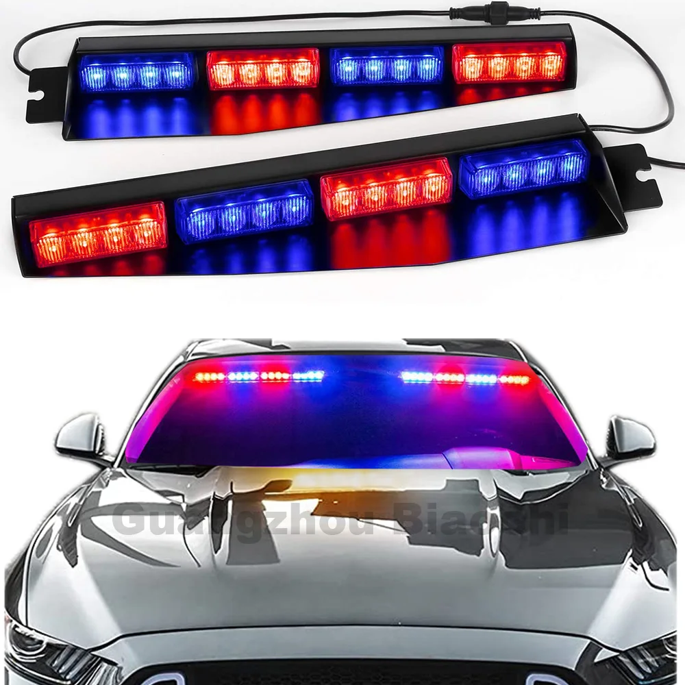 Rosso Blu Flash 48Cm 32 Led Parabrezza Avviso Di Emergenza Visiera Stroboscopica Montaggio Dash Light Bar Led Avvertimento Lightbar Traffic Advisor