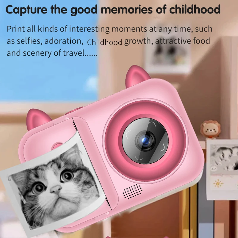 Instant Print Camera Digital Photo Printer with High Refractive Polymer Lens, USB Rechargeable, Great Tool for Developing