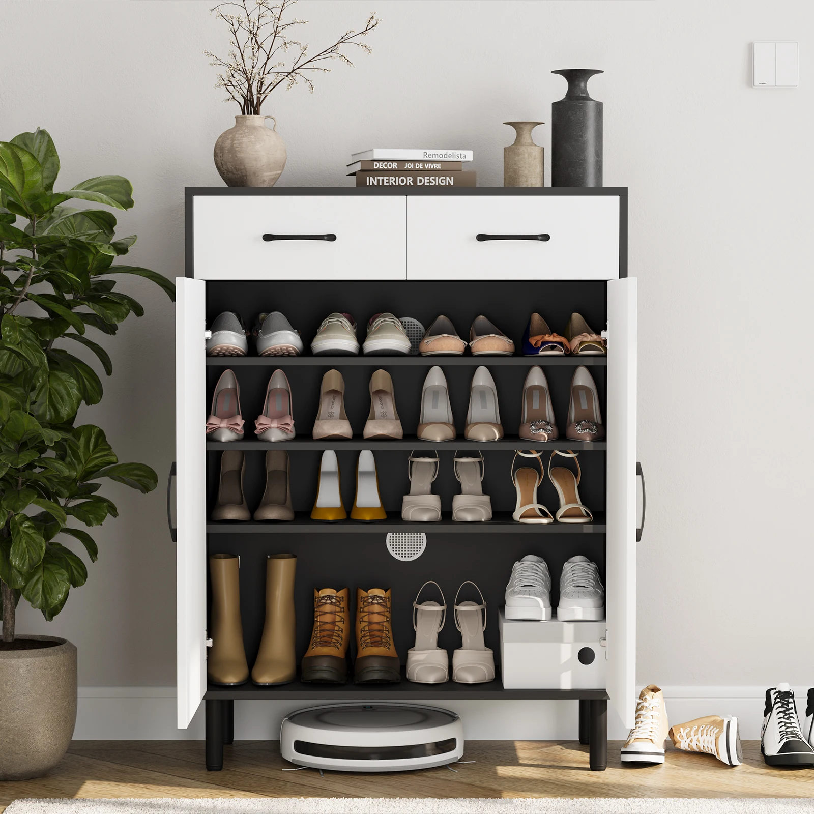 VOWNER Shoe Cabinet with Doors, 5-Tier Shoe Rack Organizer with 2 Drawers 4