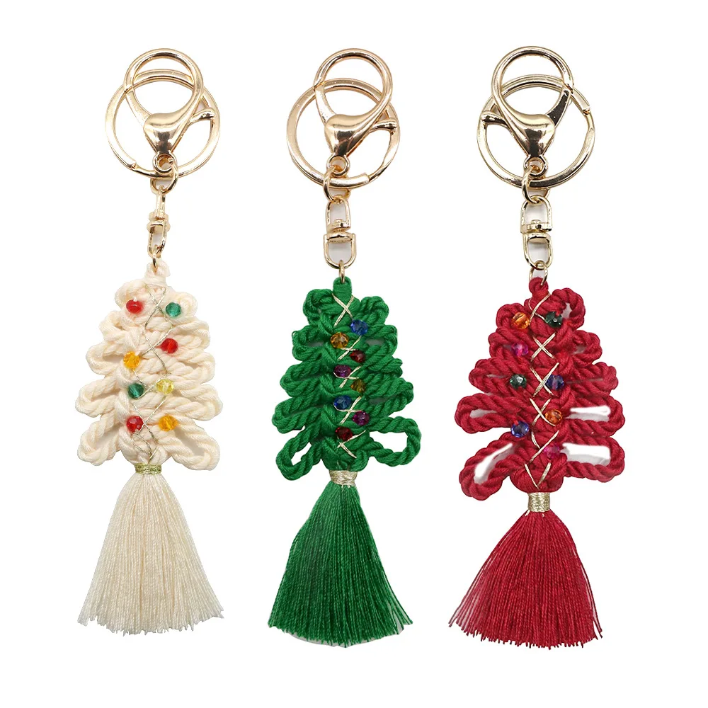 Handwoven Boho Macrame Christmas Keychain Tree Colourful Decoration Bohemian Decor For Living Room Kids Baby Gift Key Chain