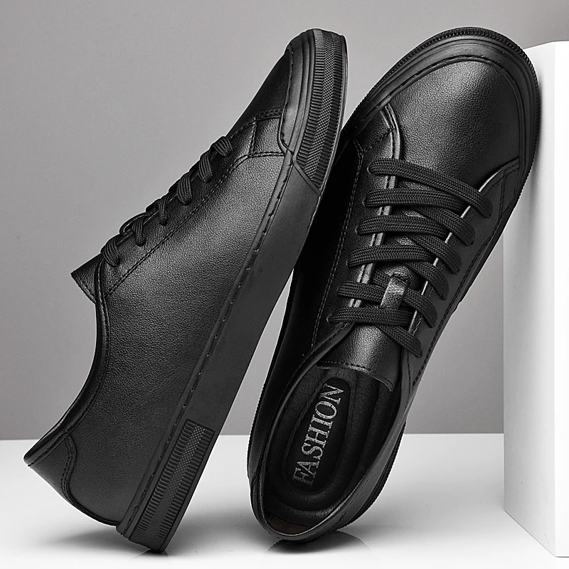 Mens Casual Shoes Luxury Real Leather Sneakers Leisure Walk Vulcanize Shoes Versatile Skateboard Footwear Trainers