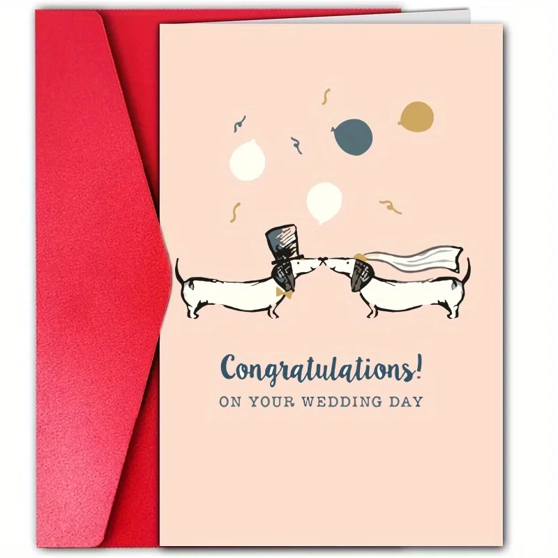 1pc, happy wedding card, romantic congratulation card, cute dachshund wedding sweet couple for husband wife