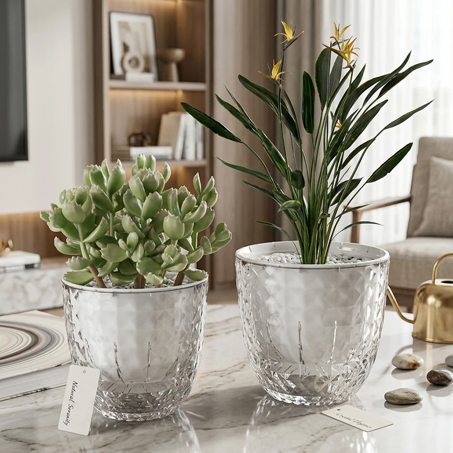 Selbstbewässernde Pflanzentöpfe, Selbstbewässernde Töpfe, Doppelschichtiger Blumentopf mit Reservoir, Transparenter Dekorativer Blumentopf für Afrikanische Pflanzen