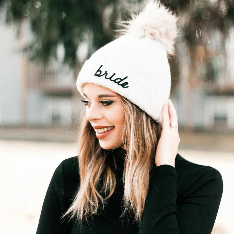 Noiva babe beanie chapéus inverno casamento montanha esqui meninas festa de solteira bach fim de semana nupcial chuveiro proposta dama de honra presente