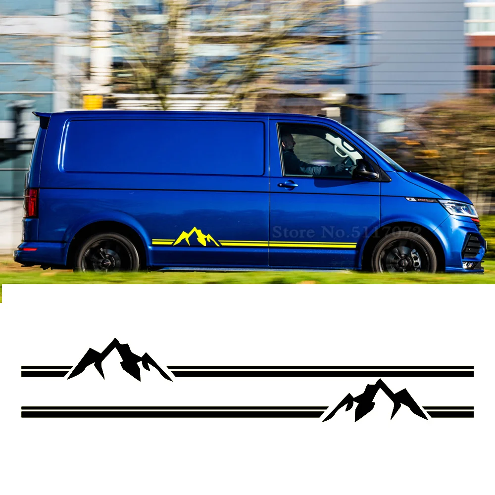 2 Pezzi Per Volkswagen Vw Transporter T4 T5 T6 Camper Van Mountain Stripe Decalcomanie Grafiche Zq005