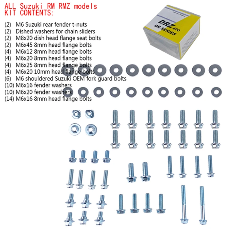 Motorcycle Body Bolt Kit Fender Flange Seat Fork Guard TNuts Washers