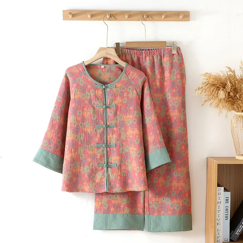 Chinese Style Cotton Long Sleeve Pajama Set