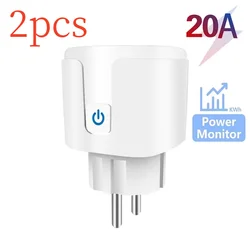 Smart WiFi EU Plug with Power Monitoring & Remote Control - Compatible with Voice Assistants - EU Plug (2PCS - 20A)