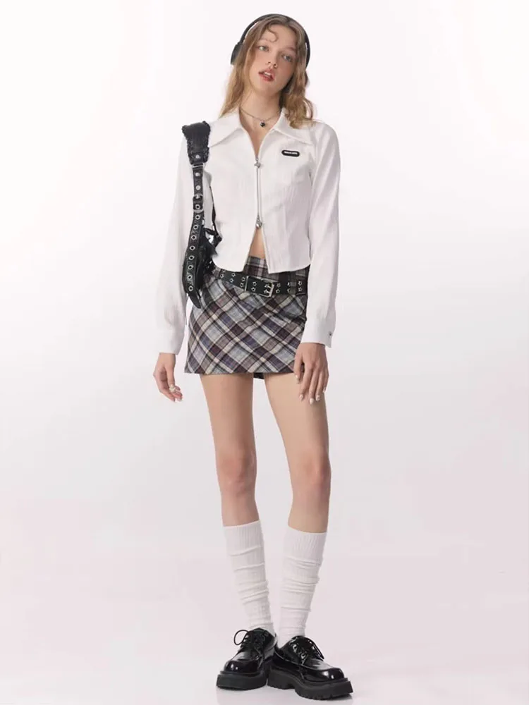 Women's Vintage Plaid Mini Skirt Korean Fashion Mid Waist Side Zipper A-Line Skirts Summer Preppy Style Sweet Short Skirt Girls
