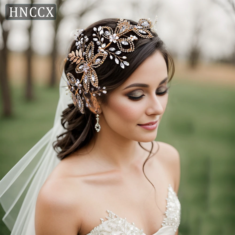 HNCCX  Alloy Leaves Bridal Headband Rhinestone Flower Headpiece Wedding Hair Accessories Bridal Tiara Bride Hair Tiara CP305
