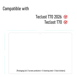 Enhanced Full HD Tempered Glass Screen Protector, Damage - Proof Film with Oil - Coating, Bubble - Free, 2 - Pack (2P - Teclast T70 2026)