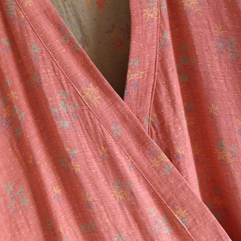 Spring Autumn Women's Cotton Double Sided Jacquard Kimono Robes Nightgowns Loose Size Comfortable Home Bathrobe
