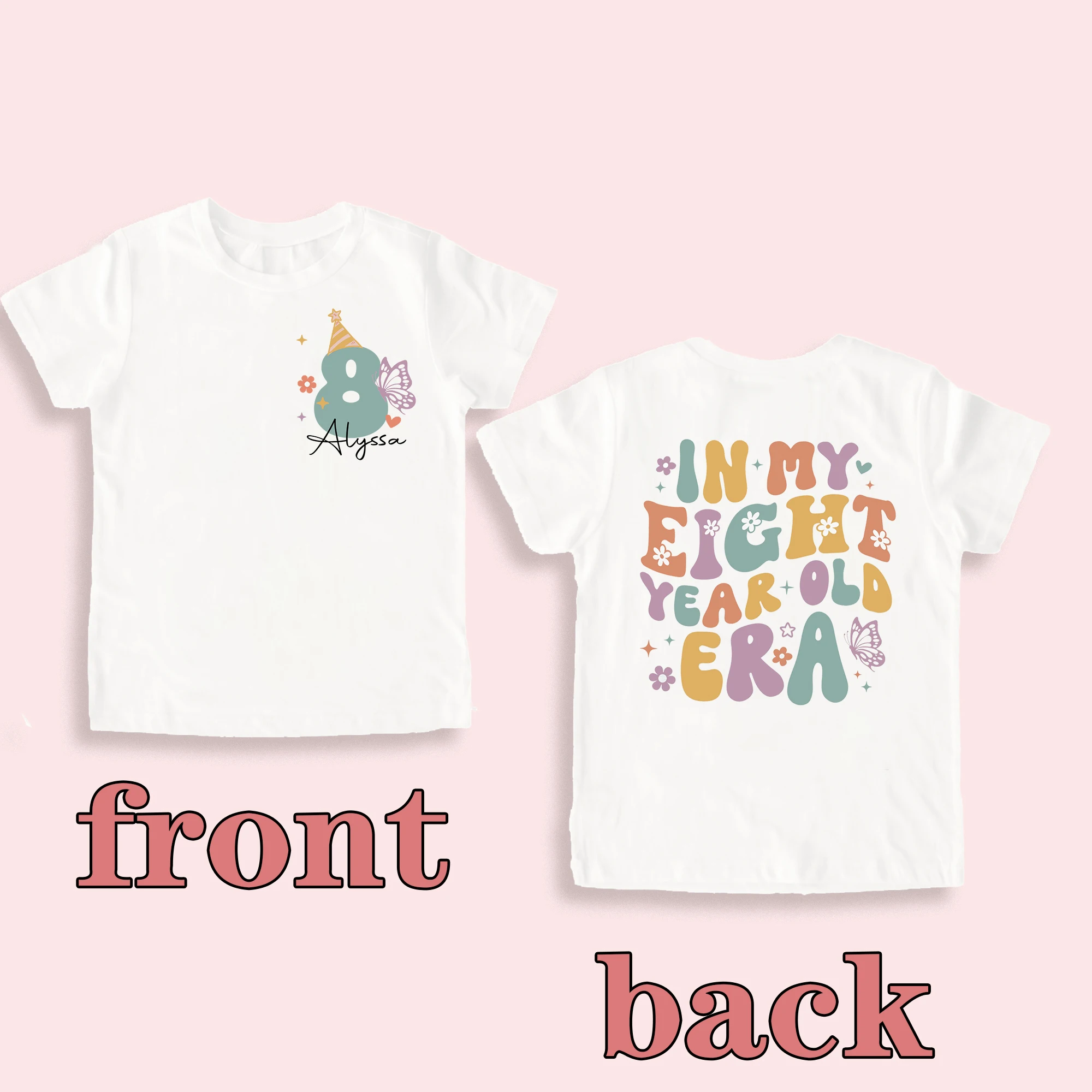 Personalised Girls Birthday Shirt Custom Name Kids 1-9 Year Birthday Party Outfit Child Short Sleeve T-shirt Girl Retro Tee Tops 6