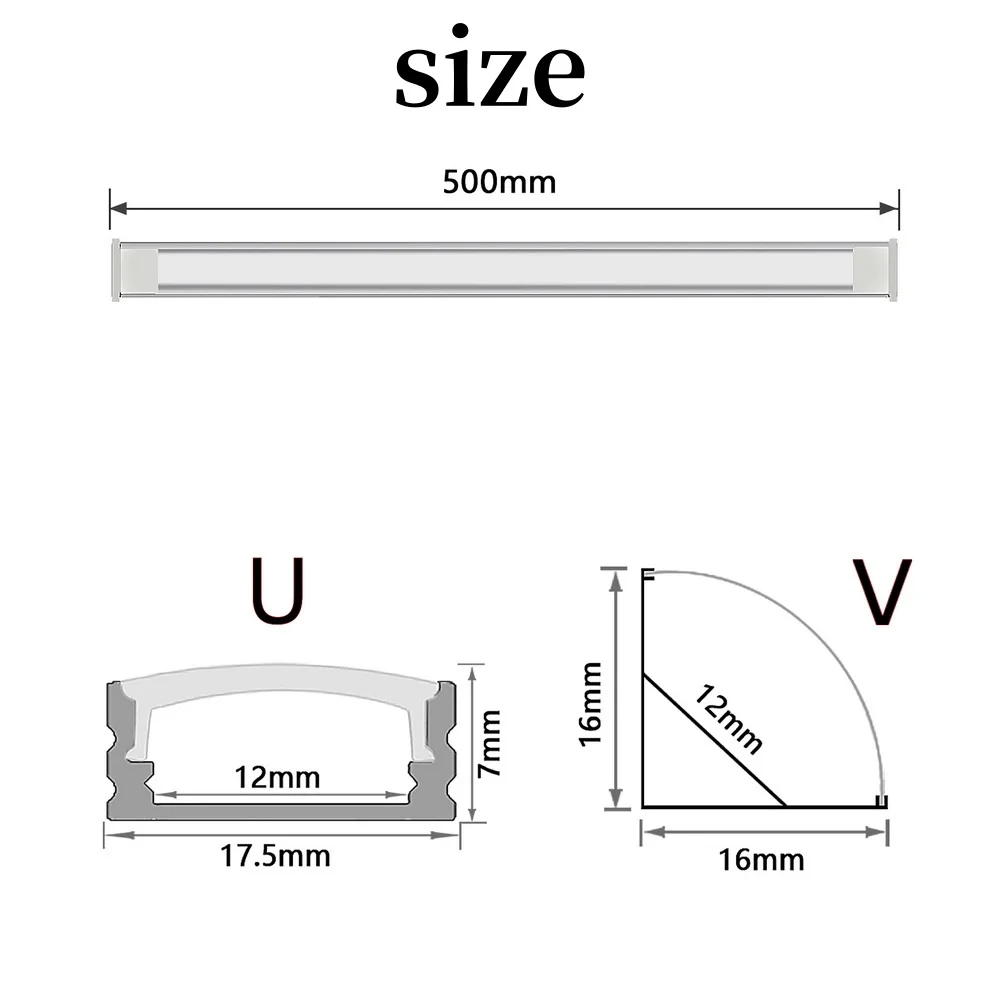 LED 50cm Aluminium Channel for Led Strip V/U Shape Aluminum Profile with Diffuser Milky PC Cover,LED Bar Strips Light Holder