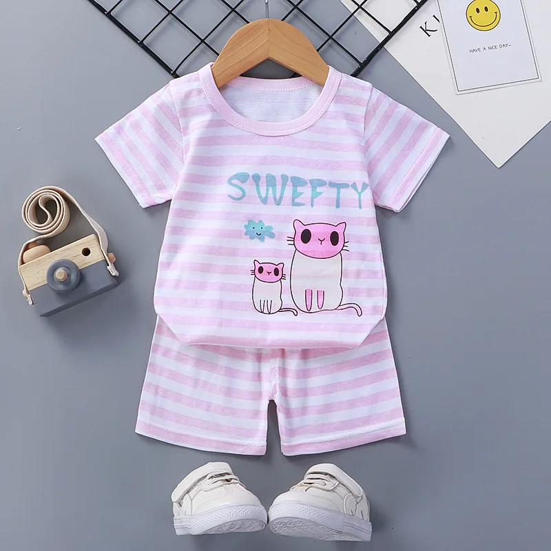 baby boy clothing sets cheap	 0-1-2-3-4 Years Old Children Cool Baby Boys Tracksuits Kids Sport Sets Casual Clothes Suit Cartoon Printed Tees Striped Shorts couple clothing sets Clothing Sets