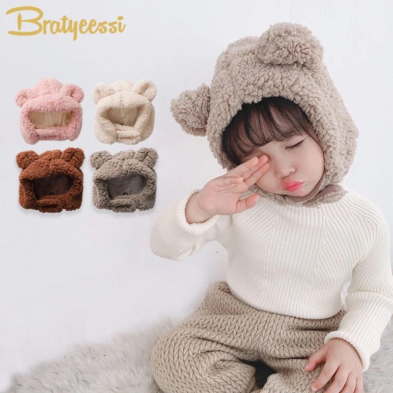 Cute Winter Baby Hat Bunny Bear Warm Baby Bonnet for Boys Girls Lamb Wool Kids Caps Infant Beanie Hats for Toddler 1-3Y