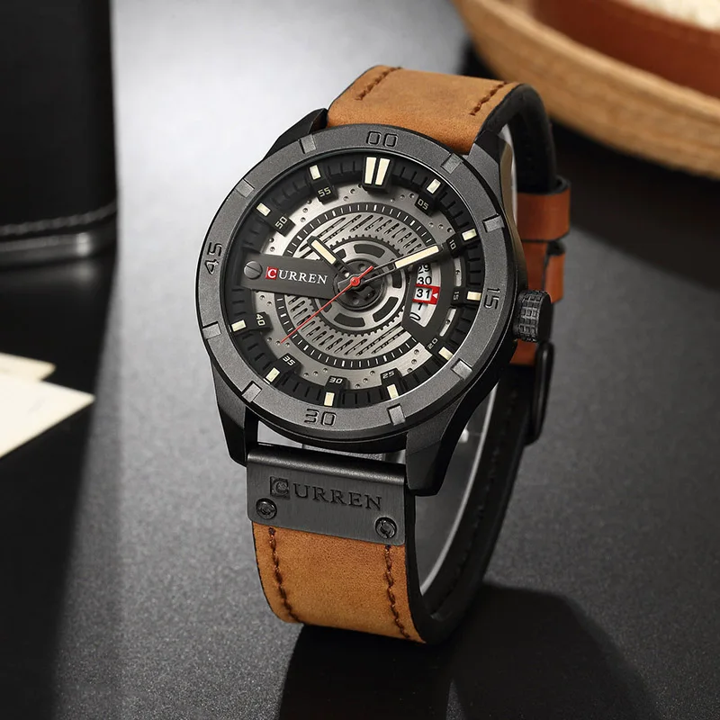 

Luxury Brand Men's Casual Hand Watch Business Men Leather Strap Quartz Clock Male Calendar Waterproof Trend Black Wristwatch