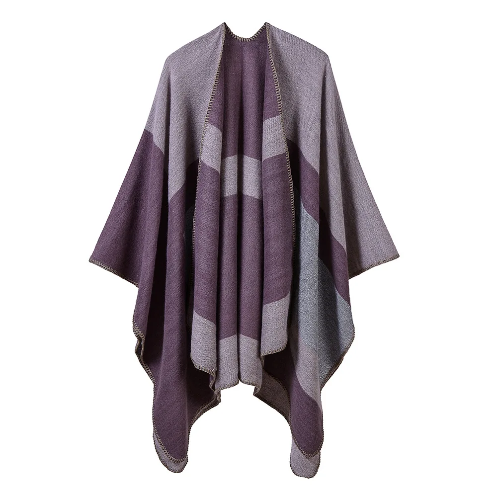European  American Street Women Jacquard Silver Shawl Autumn Winter Scarf  Lengthened Thickened Cloak Ponchos Capes P1