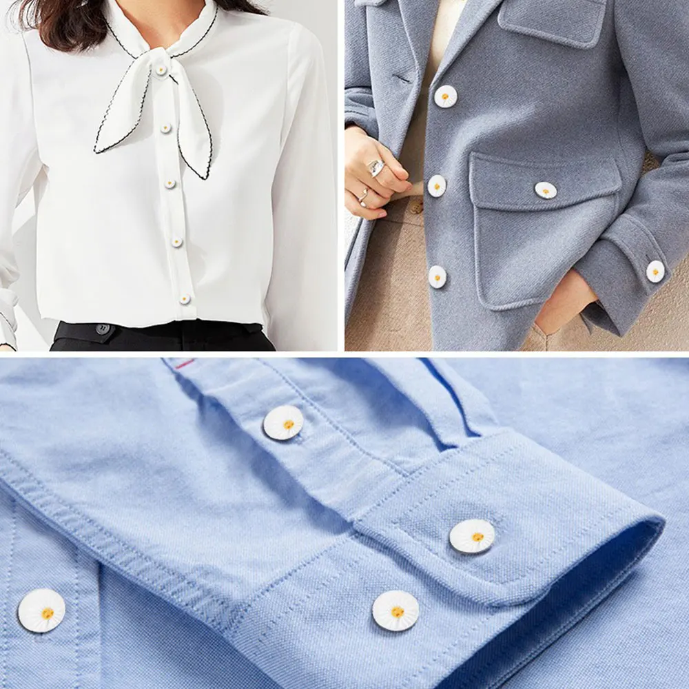 10pcs/Pack Daisy Resin Buttons Shirts Sweater Coats Clothes Collar Sewing Transparent Button Decorative DIY Material Accessories