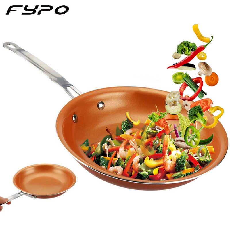 

Copper Frying Pan Nonstick Pan for egg steak Saucepan Cooking Pots Grill Pan 8/10/12 inches Stackable Kitchen Supplies