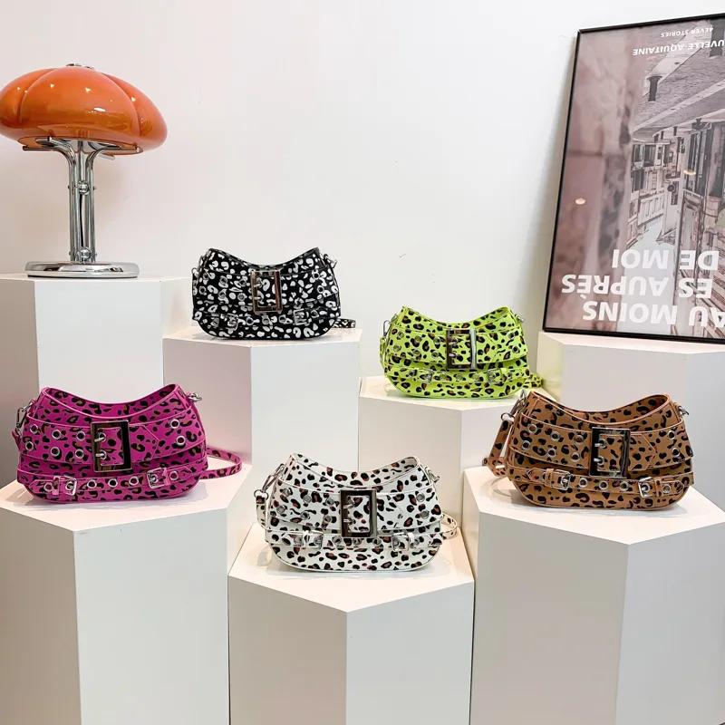 Sweet cool Spice Girl small bag 2024 summer new women niche design shoulder bag personality leopard print luxury handbag