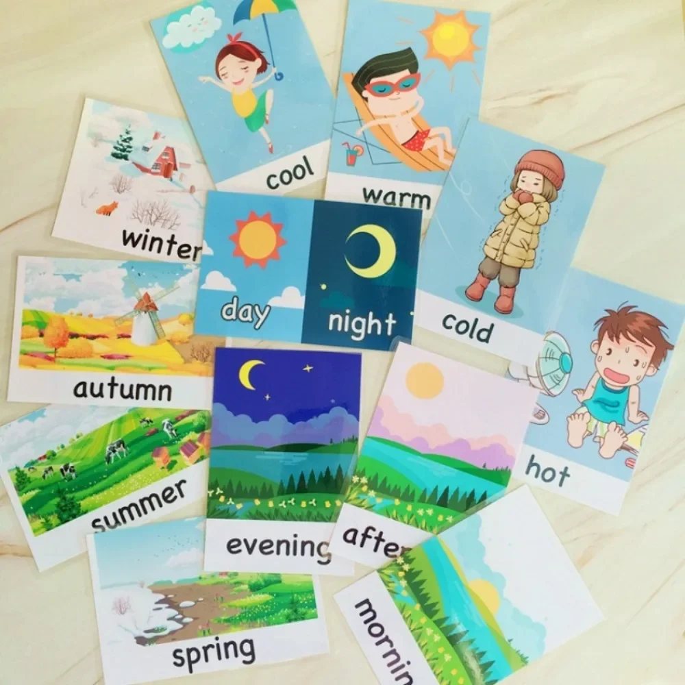 Baby Montessori Toys Emotion Weather Learning Card Cartoon English Flash Cards Kids Learning Toys Educational Toys for Children 4