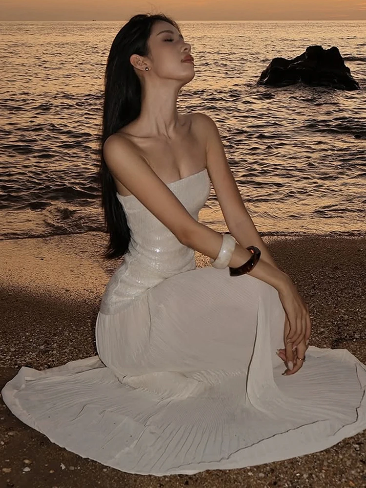 Nibber Birthday Party Dress Women Sexy Sequin Fashion Sleeveless Patchwork Zipper Beach Vacation Club Stretch Skinny Bodycon