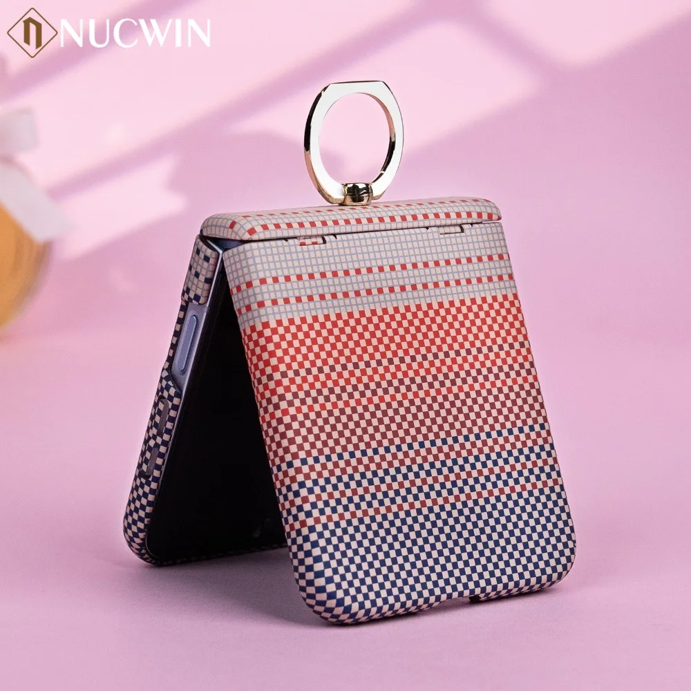 Enhanced Hinge Protection Screen Film Case with Ring Holder and Carbon Fiber Pattern