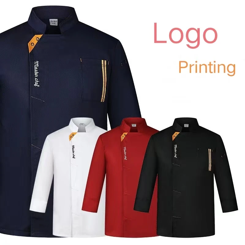 

white Chef Jacket long Sleeve chef uniform Cook Coat Chef T-shirt Baker Work Uniform Waiter Restaurant Hotel Clothes women Logo