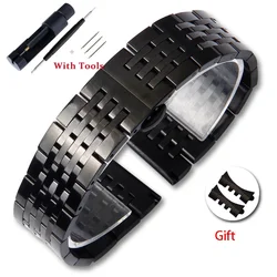 Premium Stainless Steel Watch Strap with Metal Butterfly Buckle - Waterproof Band Accessories - 22mm (Black)