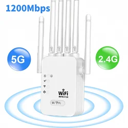 High-Speed Dual-Band WiFi Repeater & Signal Booster with 360° Coverage - US Plug (2.4G 5G 1200M White)