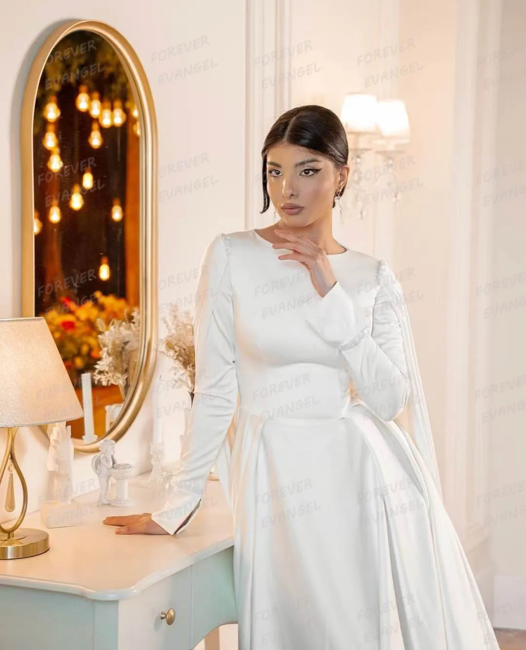 Luxury Elegant Wedding Dresses Woman's Mermaid Sexy Shawl Long Sleeve Formal Muslim Bride Gowns Vestidos De Novia Customized 4