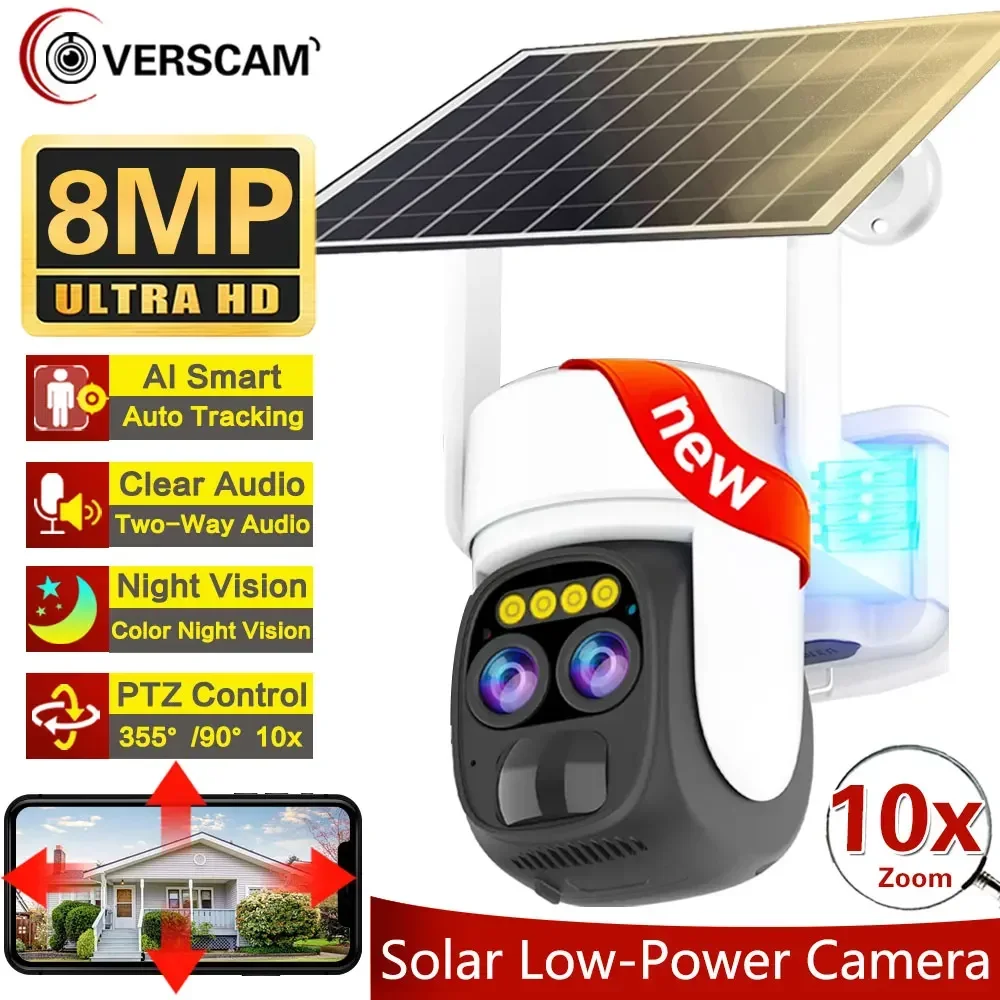 4K Wifi Dual Lens Pir Batteria A Energia Solare Sicurezza Esterna Ptz 10X Funzione Zoom Protezione Di Sicurezza Telecamere Di Videosorveglianza