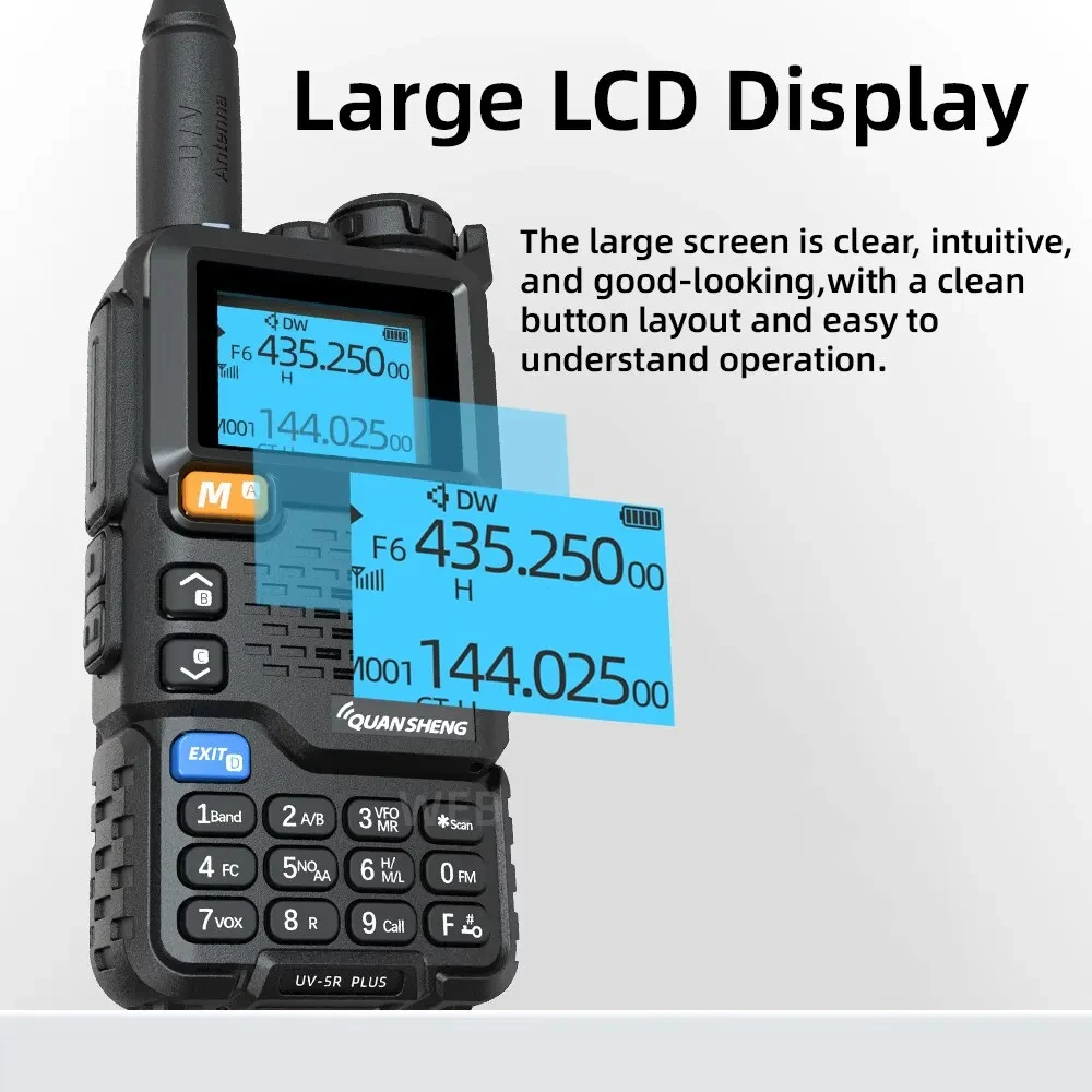 UV-5R PLUS Quansheng Walkie Talkie Tri-Power Dual-Band UHF/VHF Police Band 350-390MHz Two Way Radio Scrambler Transceiver