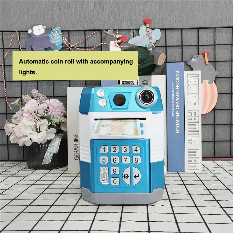Children's electronic piggy bank, Automatic Cartoon Safe Coins Cash Saving Money Box Password Counter Code Key Lock Coin Bank AT