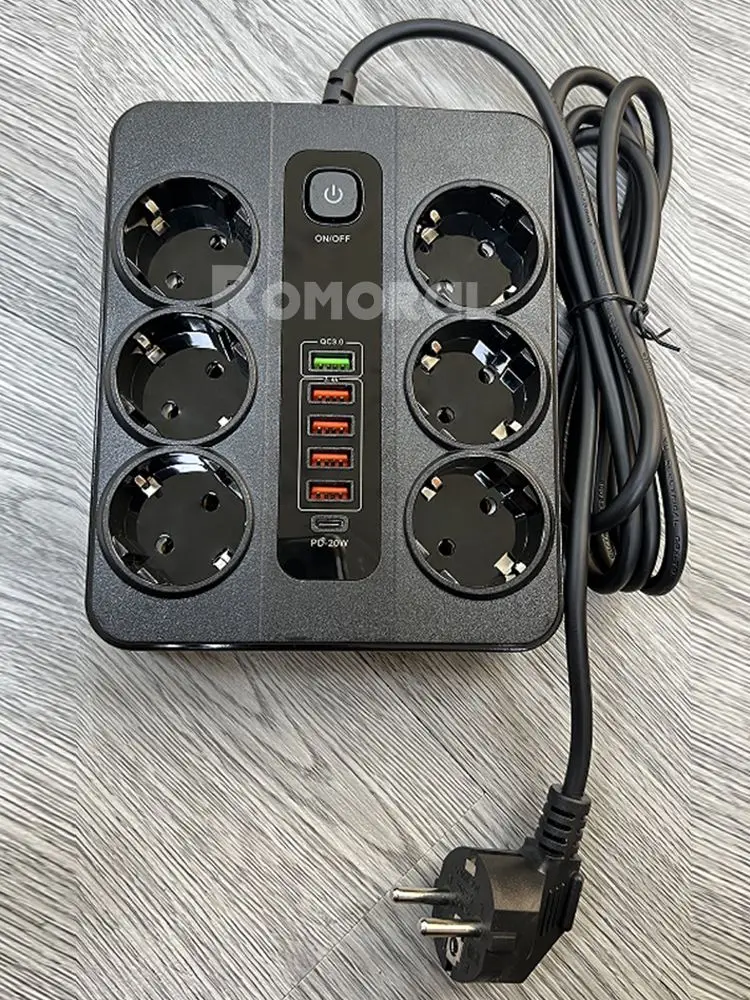 파워 스트립 멀티 프라이즈 PD 20W 타입-C QC3.0 빠른 충전 EU 6 AC 소켓 과부하 보호기 2m 연장 케이블, 사무실 용