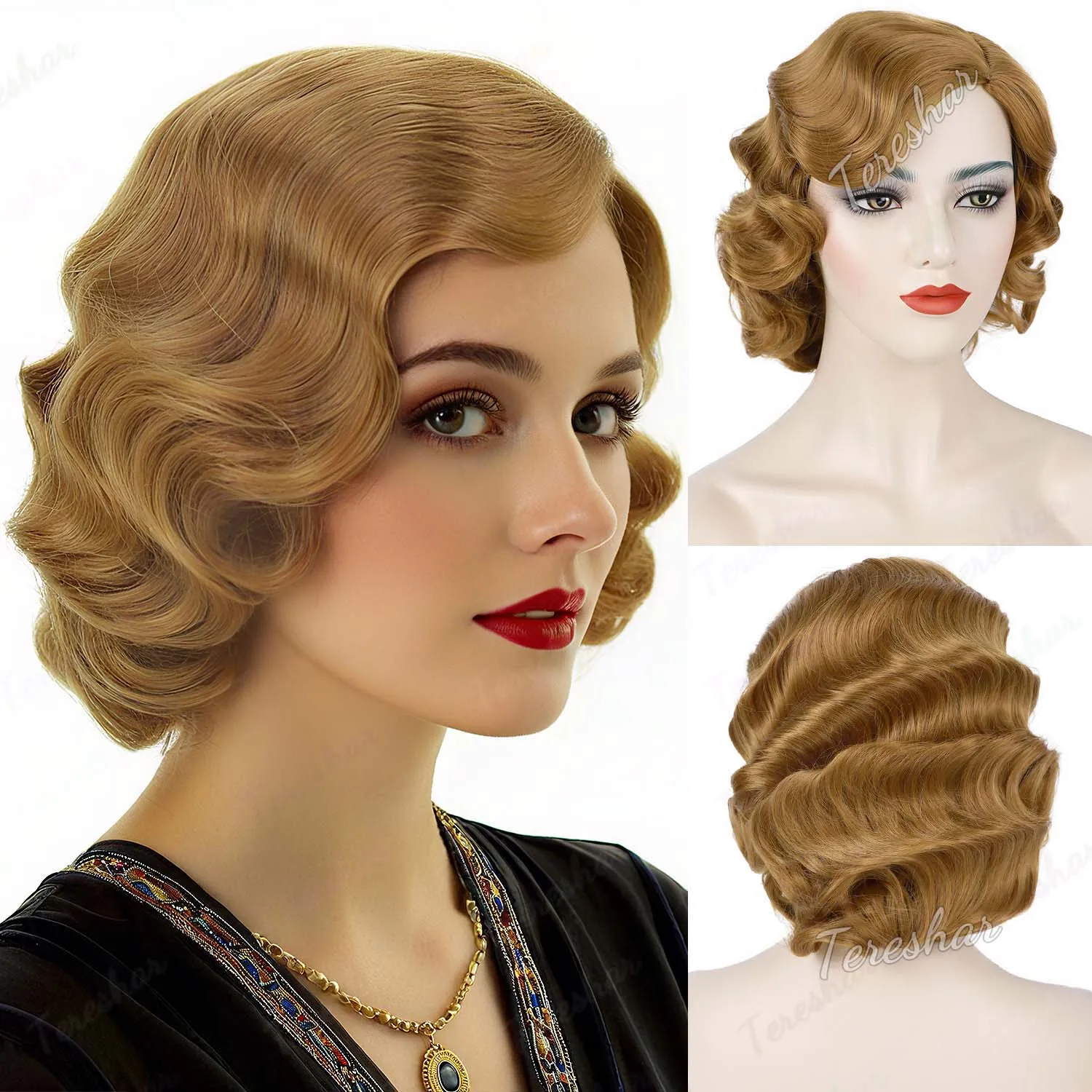 Synthetic Short Brown 1920s Wig for Women Gatsby Roaring 20s Finger ...