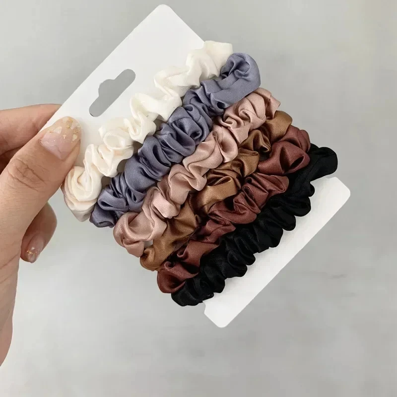 

3/5/6Pcs Elegant Ponytail Holder Rubber Band Elastic Hairband Hair Accessories Silk Satin Scrunchies Women Solid Color Hair Rope