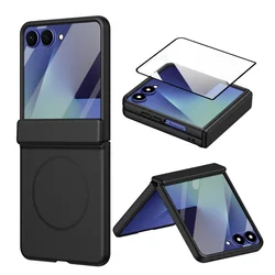Sleek Magnetic Ring Phone Case with Matte Finish & Front Glass Protector - Galaxy Z Flip5 (Black)